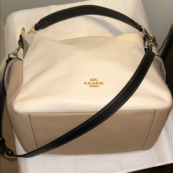 COACH Penny Shoulder Bag Chalk Multi Colorblock Refined Pebble Leather. - Picture 9 of 16